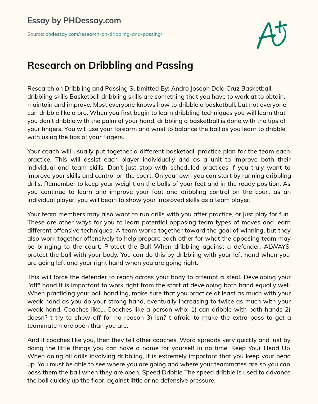 Research on Dribbling and Passing essay