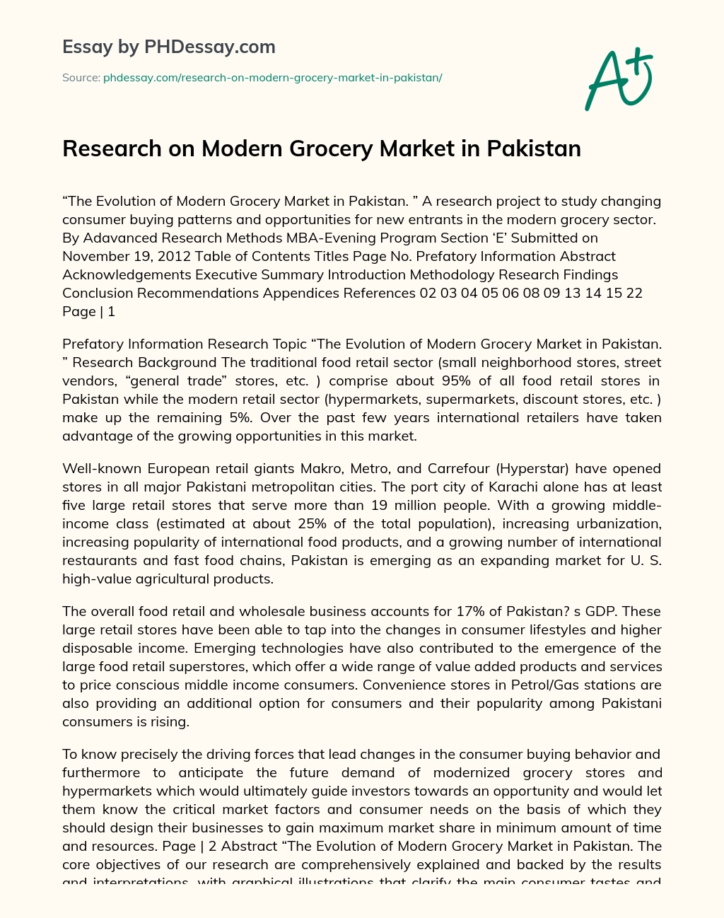 Research on Modern Grocery Market in Pakistan essay