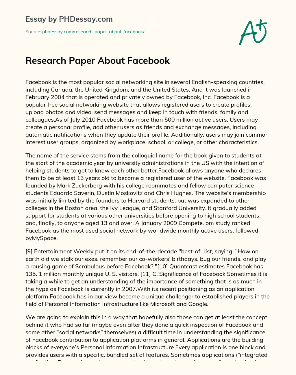Research Paper About Facebook essay