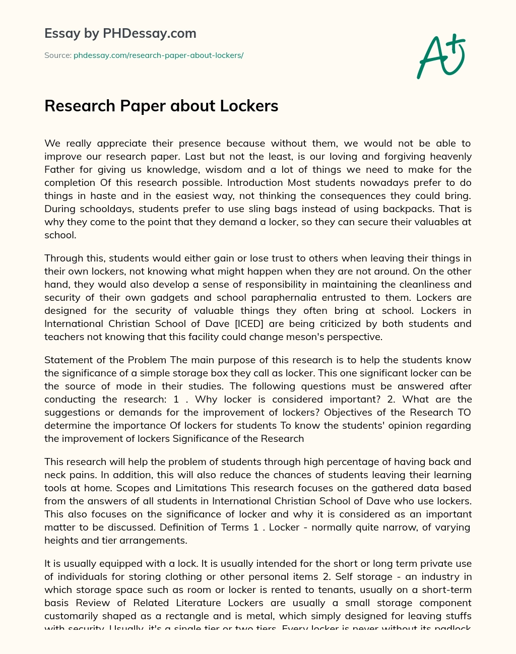 Research Paper about Lockers essay