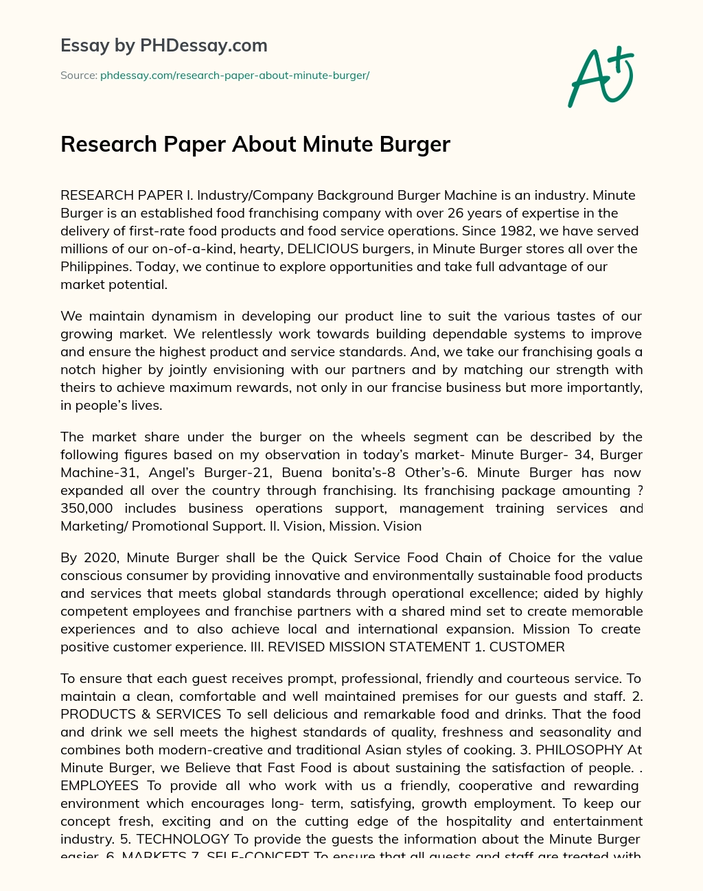 Research Paper About Minute Burger essay