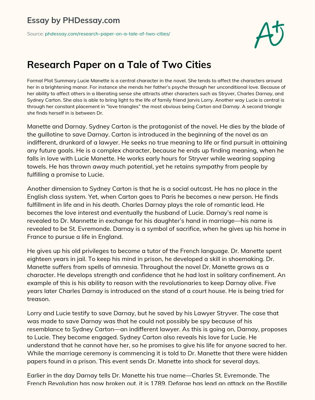 Research Paper on a Tale of Two Cities essay