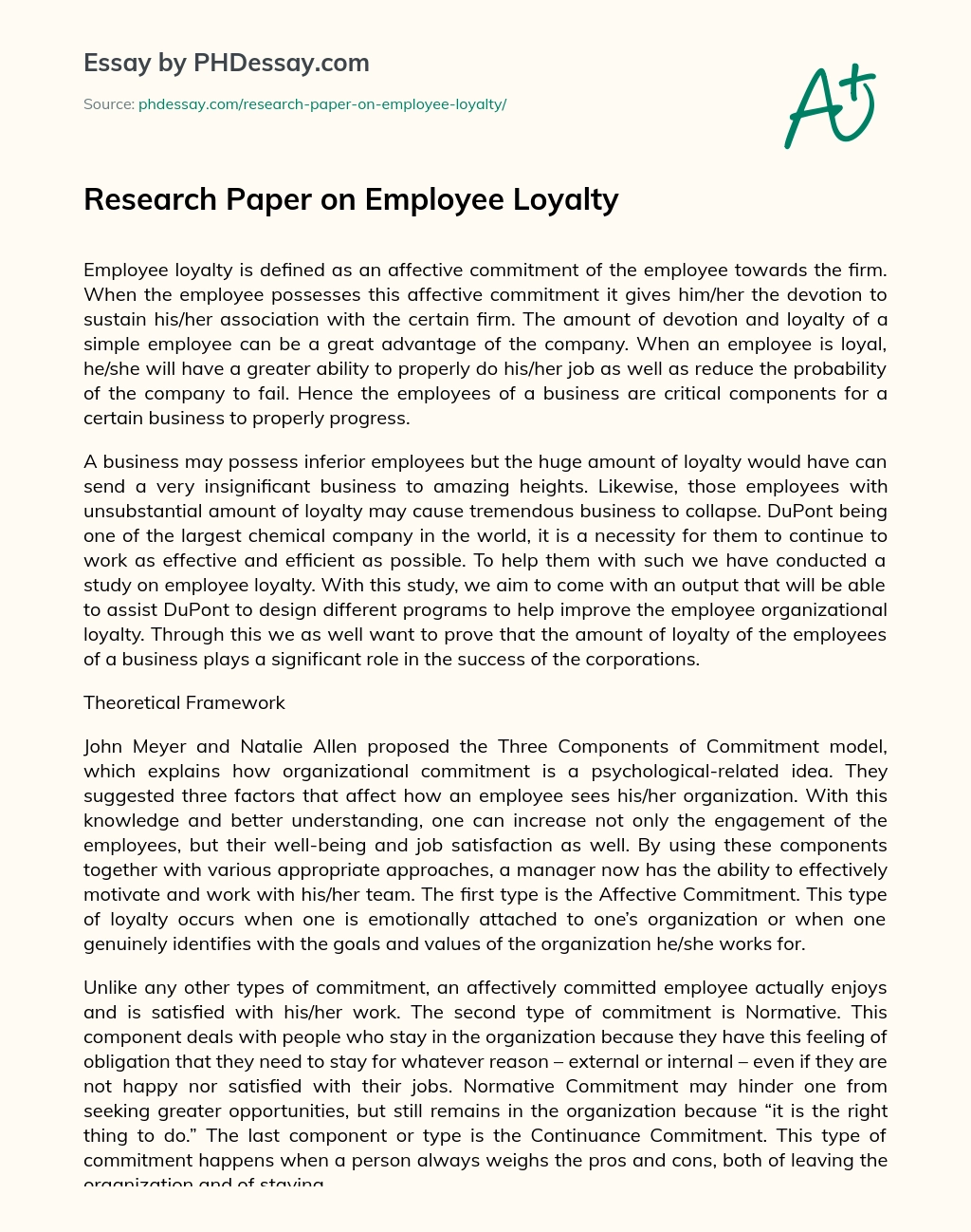 Research Paper on Employee Loyalty essay