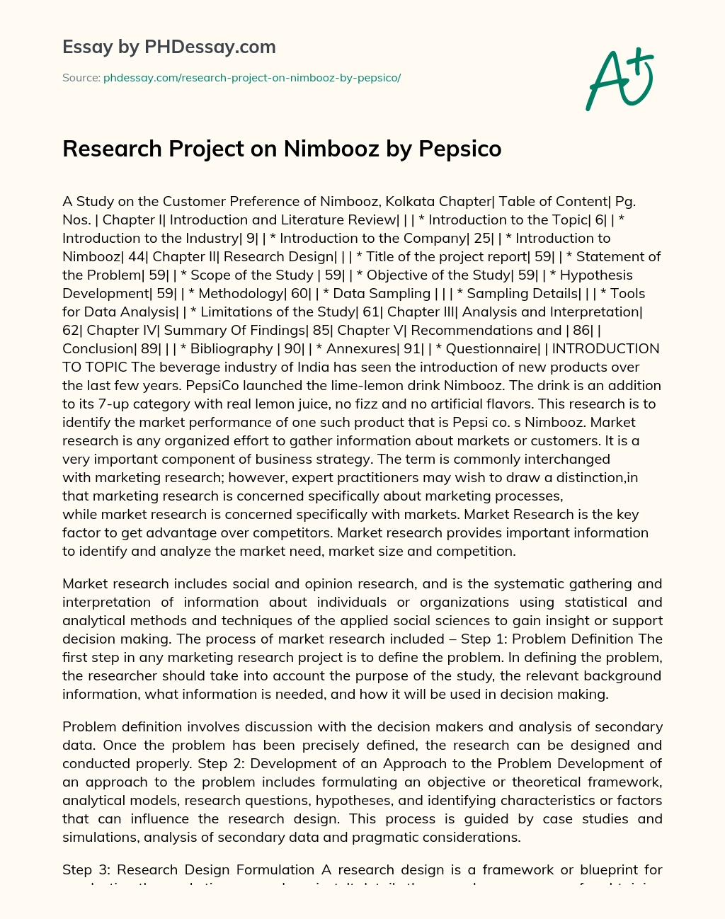 Research Project on Nimbooz by Pepsico essay