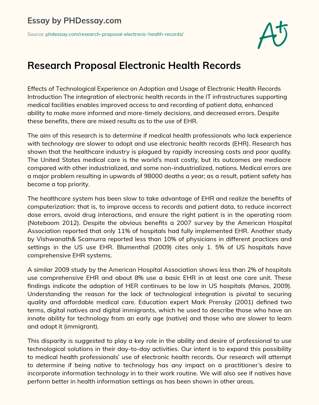 Research Proposal Electronic Health Records essay