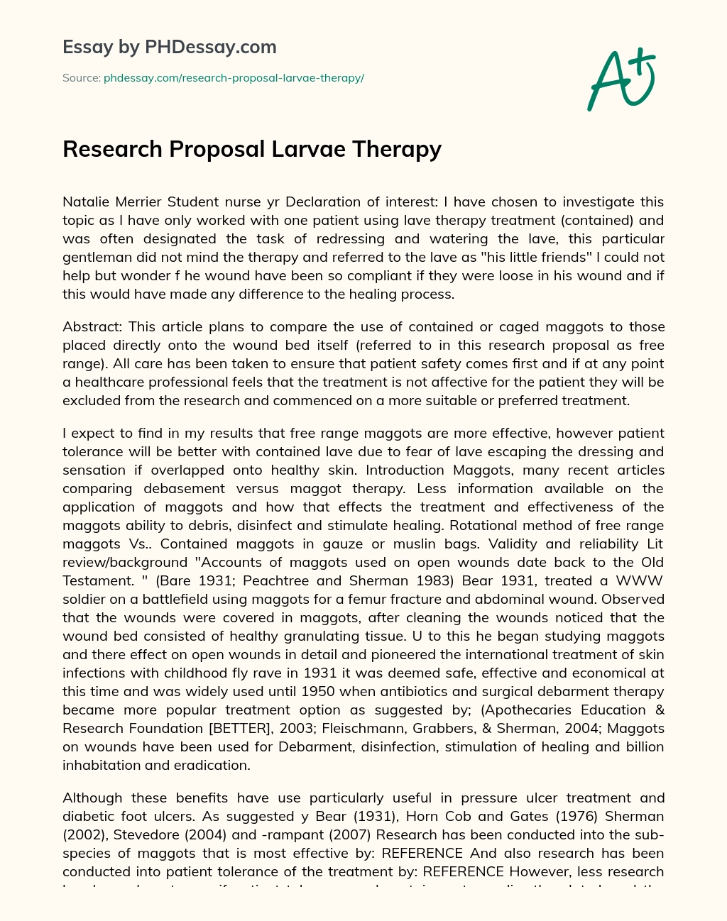 Research Proposal Larvae Therapy essay