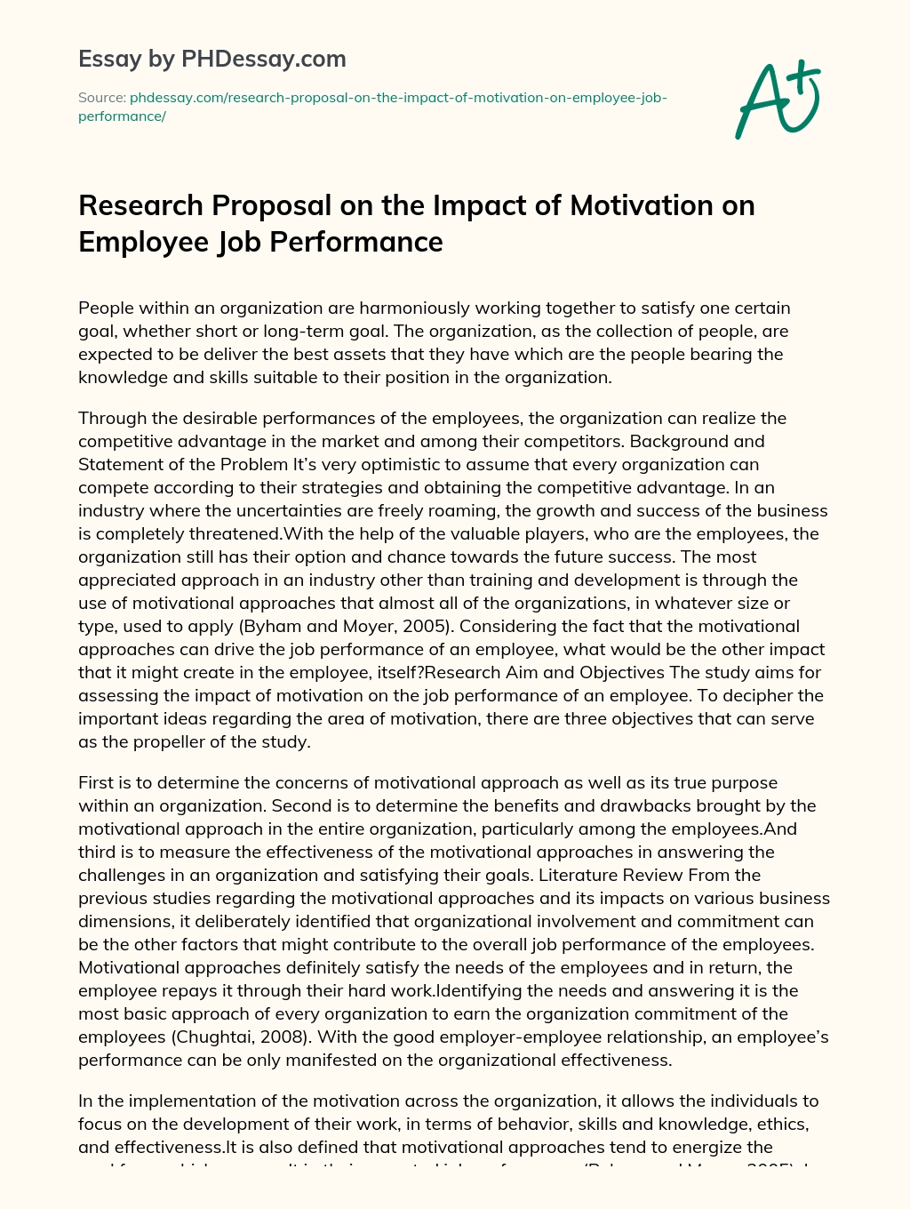 Research Proposal on the Impact of Motivation on Employee Job Performance essay