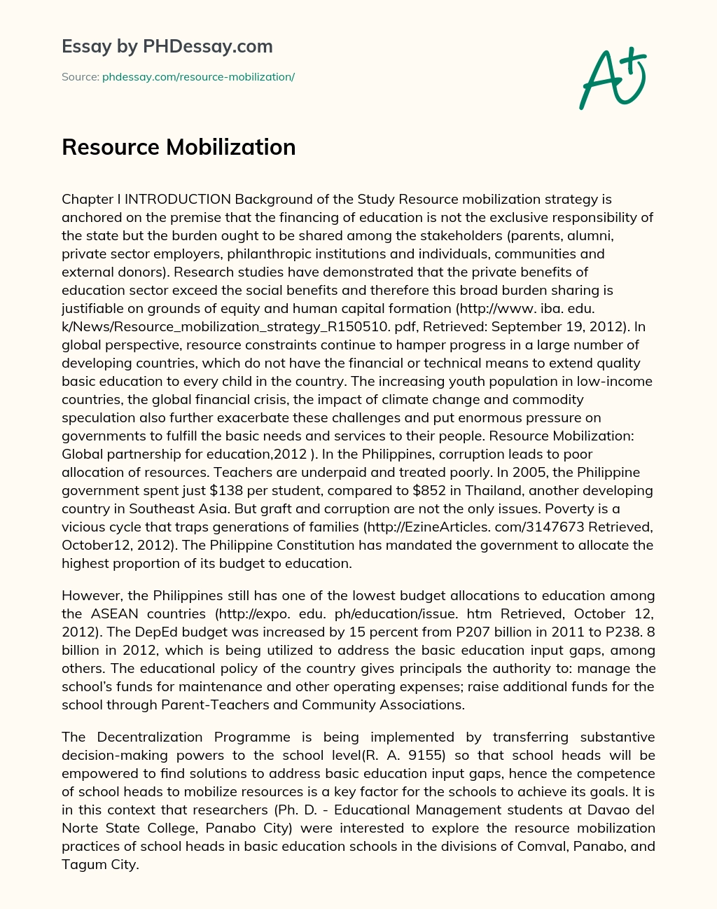 Resource Mobilization essay