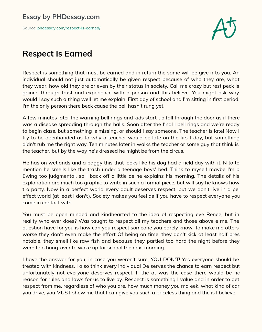 Respect Is Earned essay