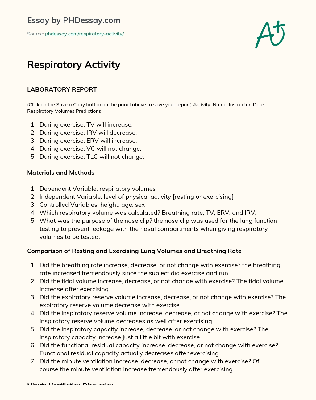 Respiratory Activity essay