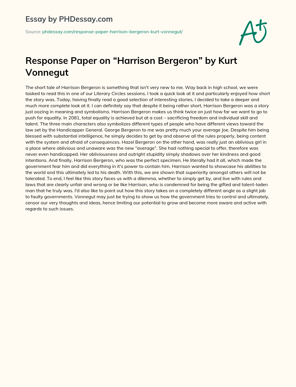 “Harrison Bergeron” by Kurt Vonnegut essay