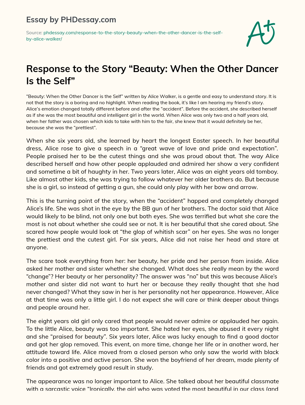 Response To The Story Beauty When The Other Dancer Is The Self Phdessay Com