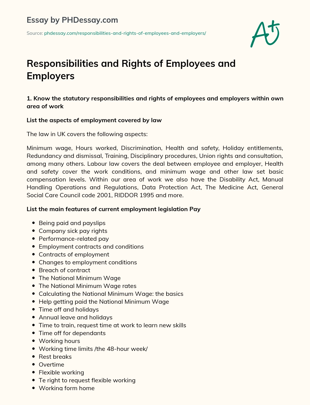 Responsibilities and Rights of Employees and Employers essay