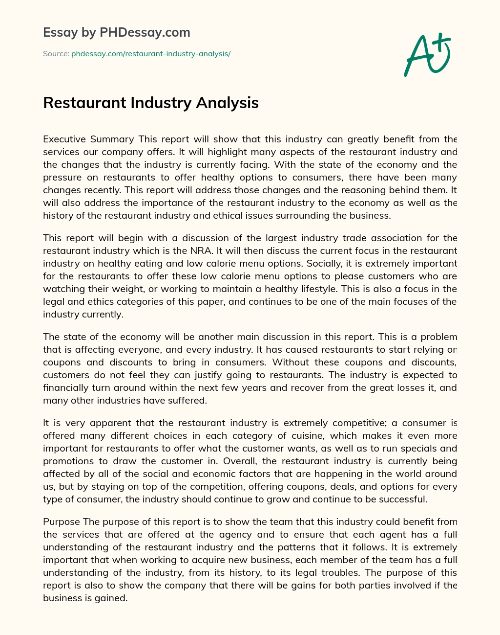 Реферат: Restaurant Business Essay Research Paper The restaurant
