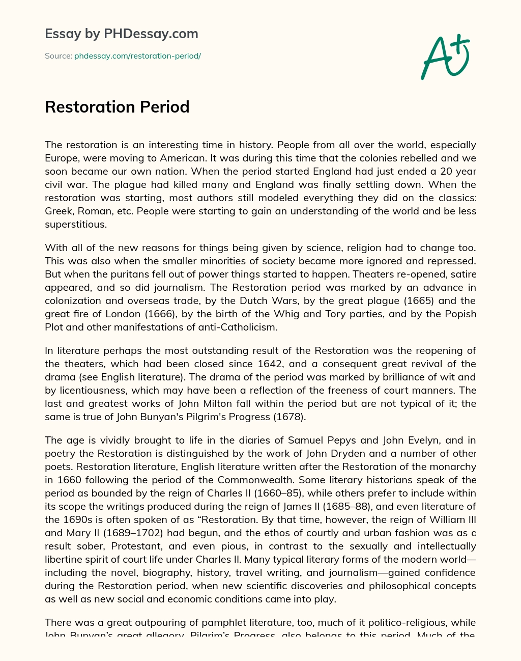 Restoration Period essay