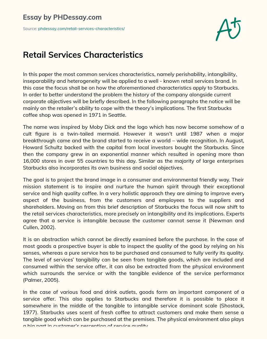 Retail Services Characteristics essay