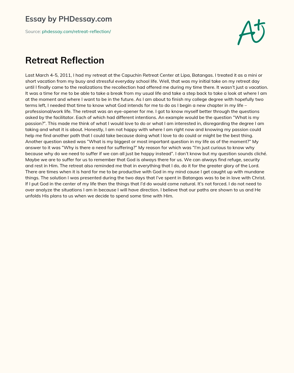 Retreat Reflection essay