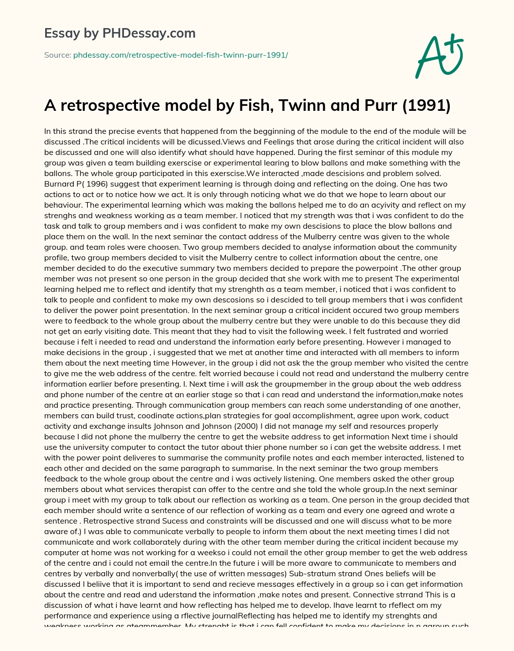 A retrospective model by Fish, Twinn and Purr (1991) essay