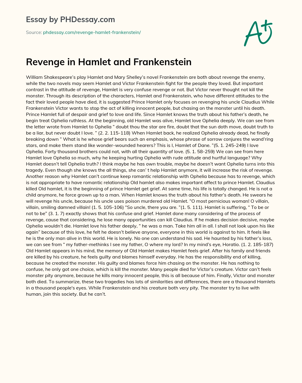 Revenge in Hamlet and Frankenstein essay
