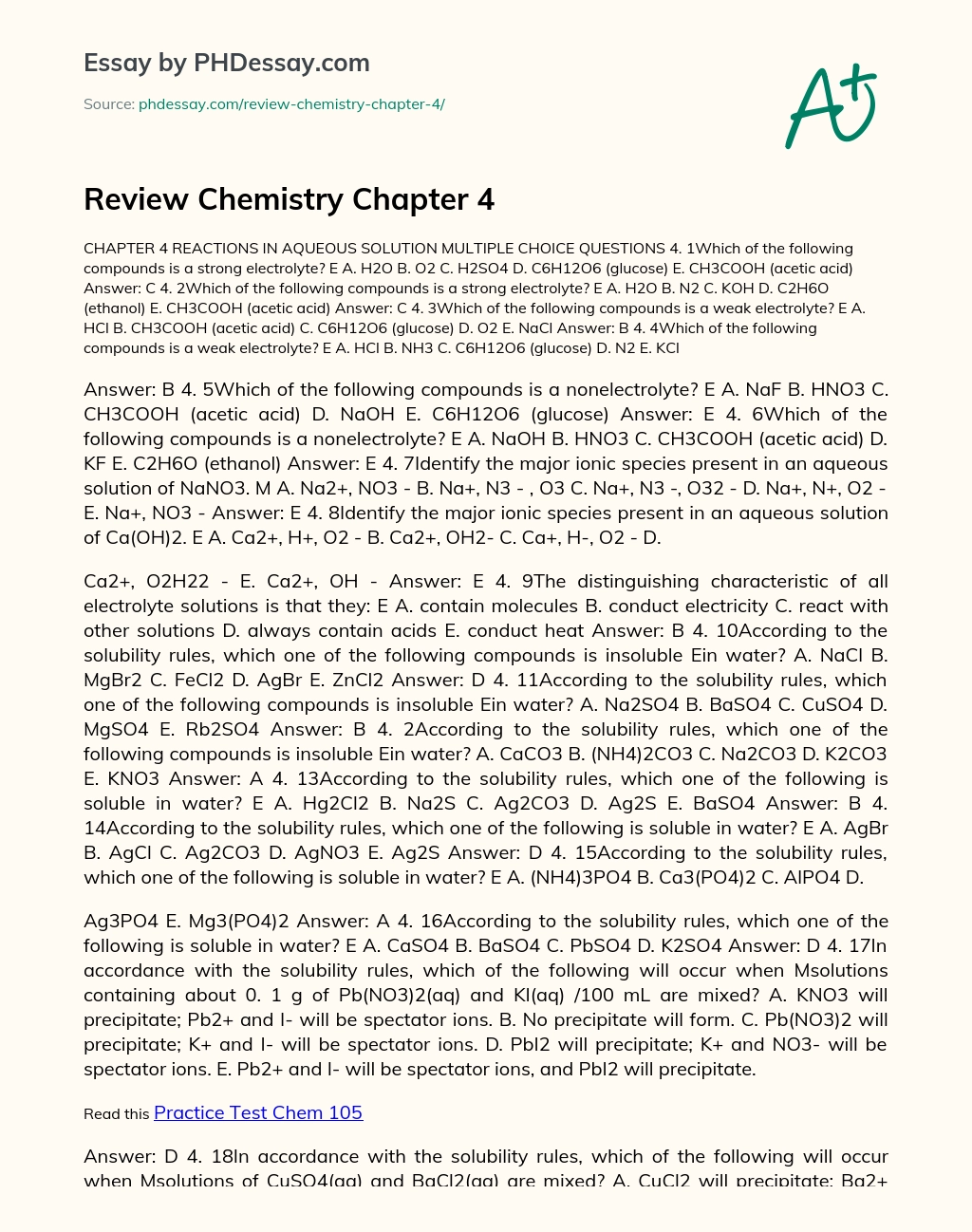 Review Chemistry Chapter 4 essay