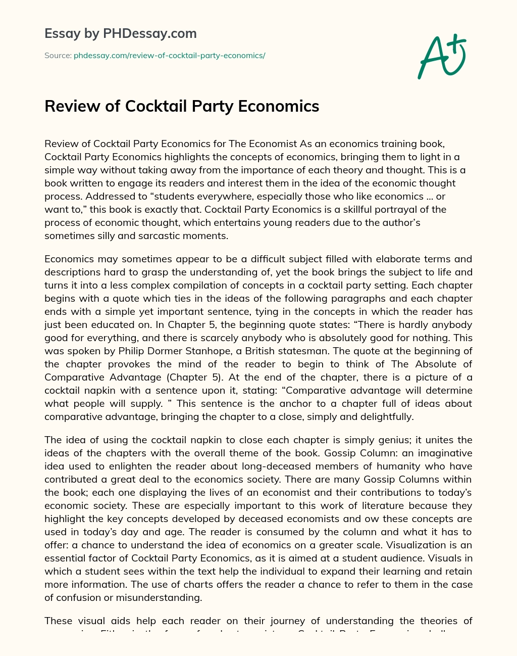 Review of Cocktail Party Economics essay