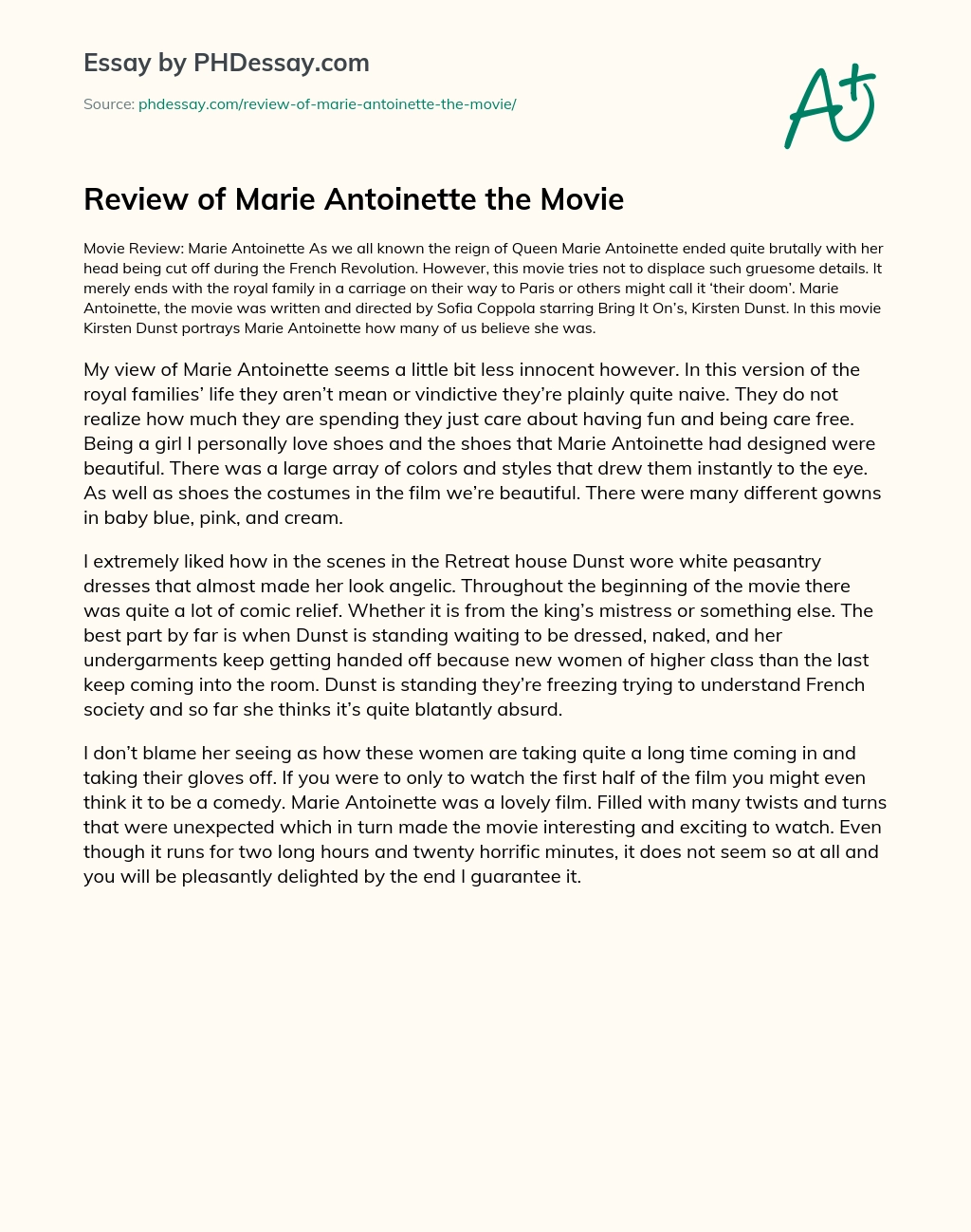 Review of Marie Antoinette the Movie essay