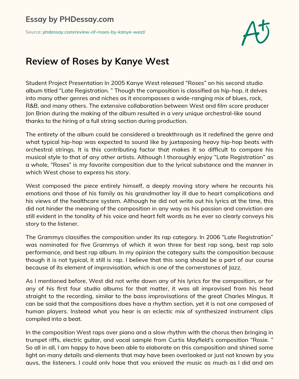 Review of Roses by Kanye West essay