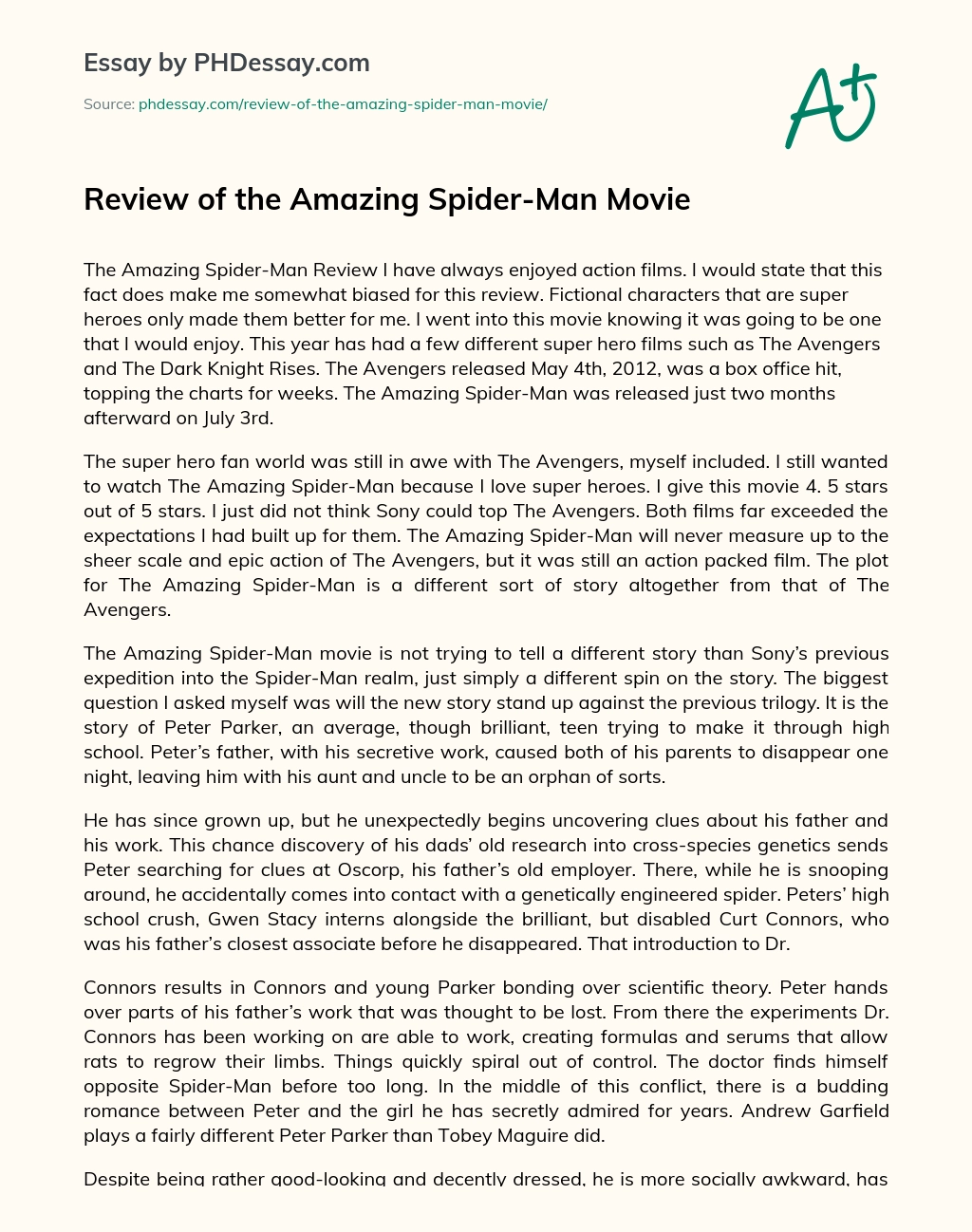 my favorite movie essay spider man