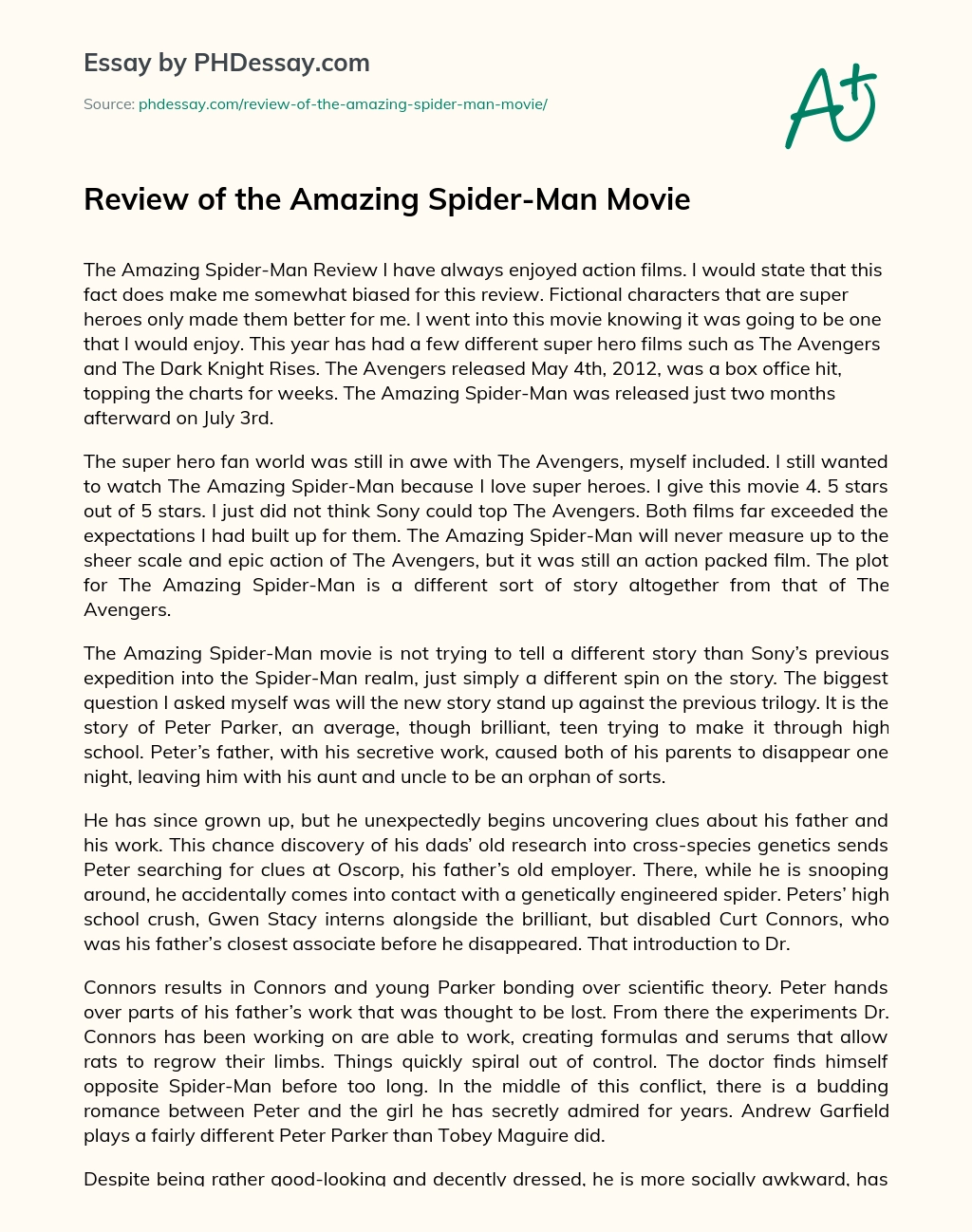 spiderman movie review essay