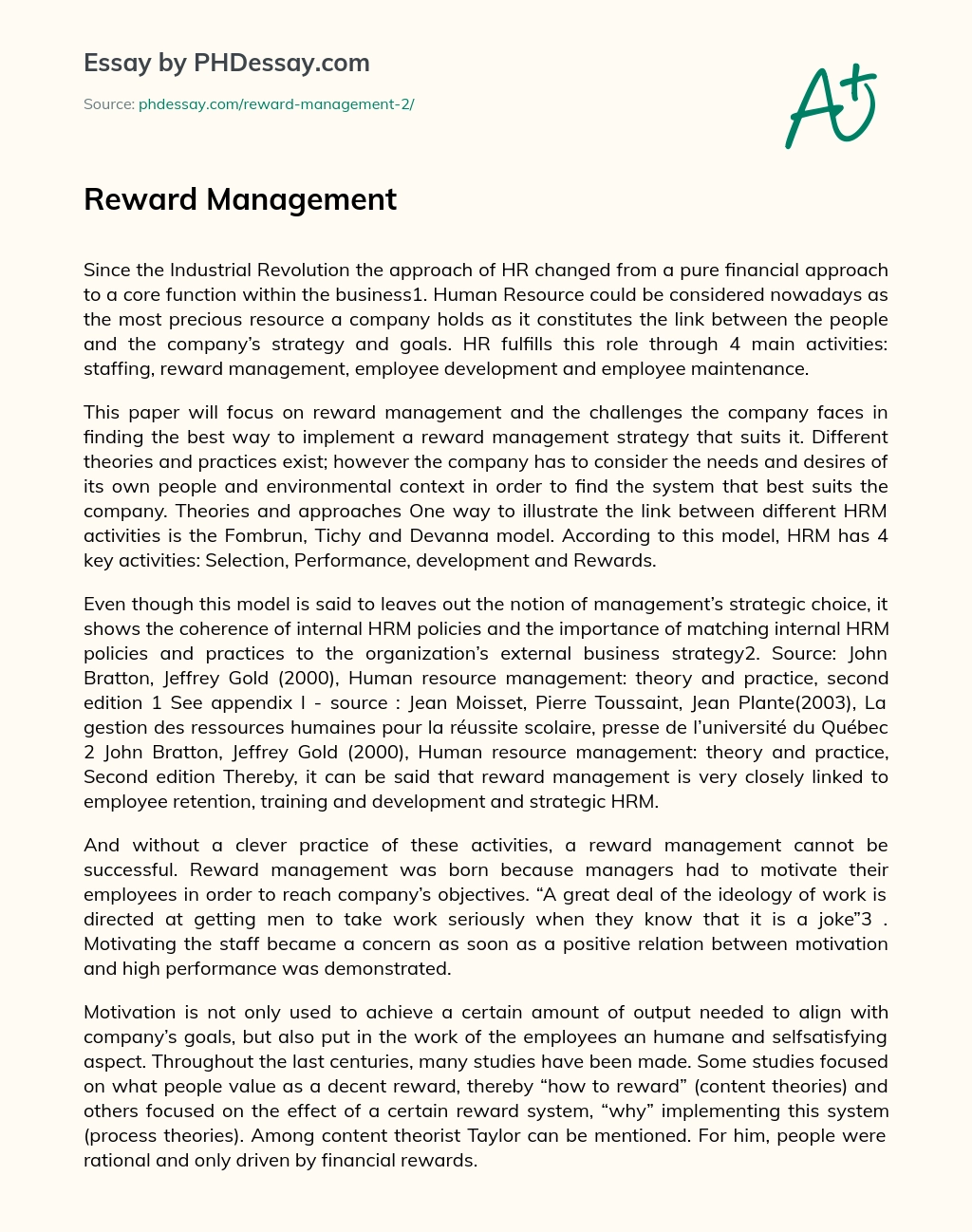 Reward Management Essay essay