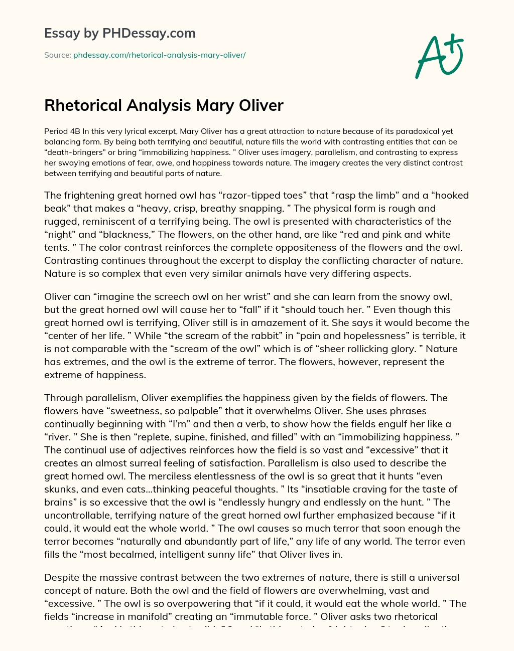 Rhetorical Analysis Mary Oliver essay