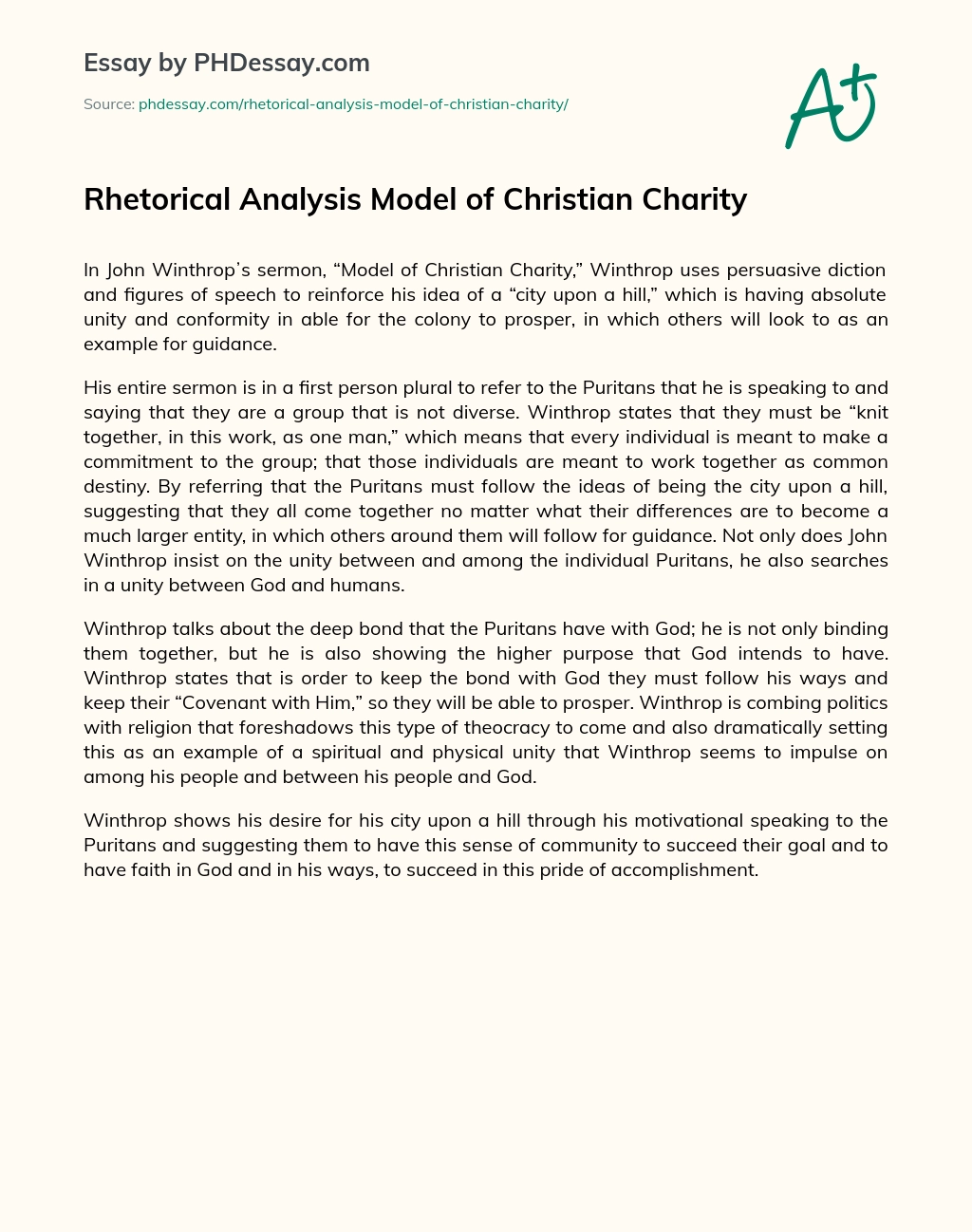 Rhetorical Analysis Model of Christian Charity essay