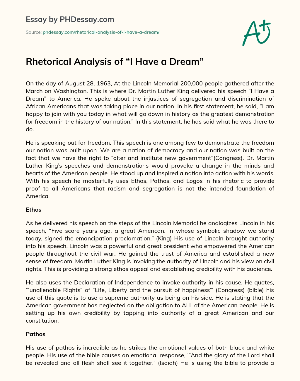 Rhetorical Analysis of “I Have a Dream” essay