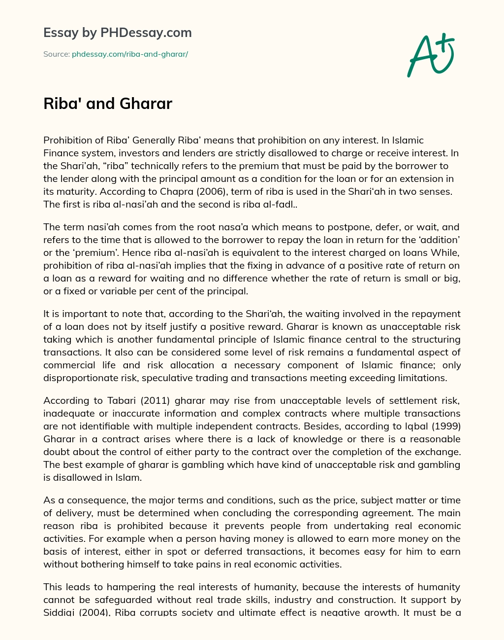 Riba’ and Gharar essay