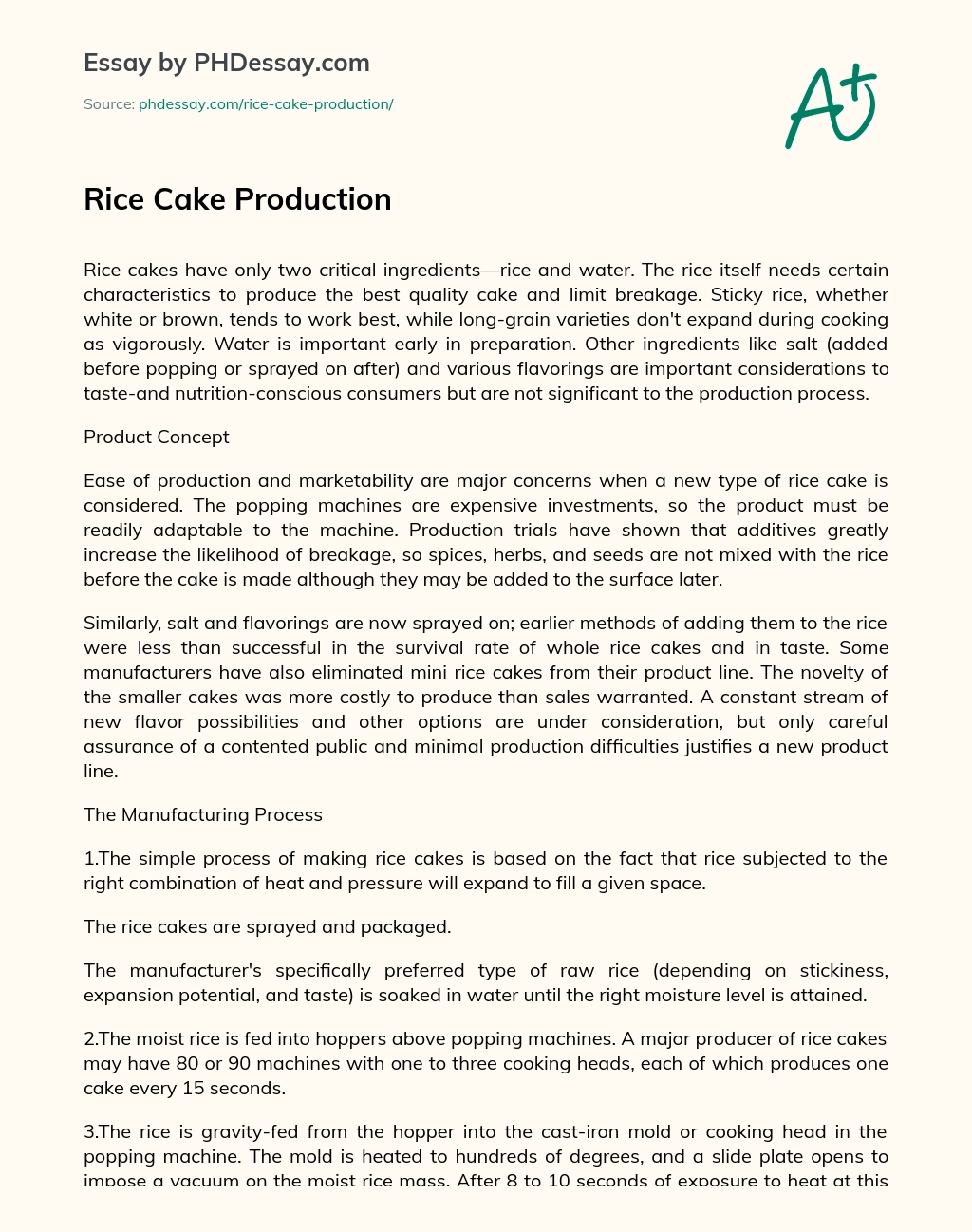 Rice Cake Production essay
