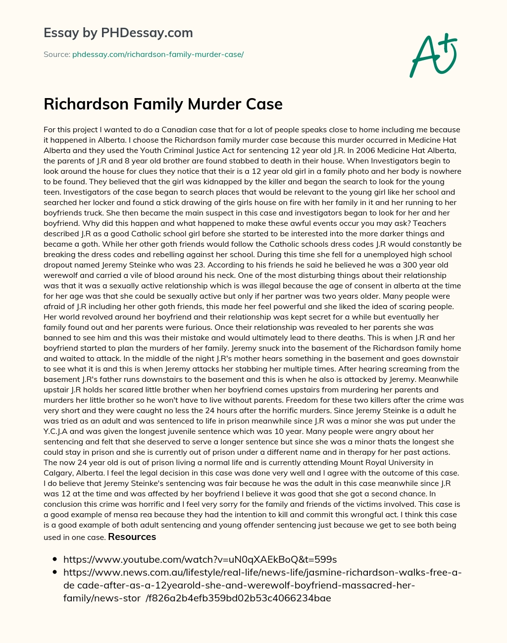 Richardson Family Murder Case essay