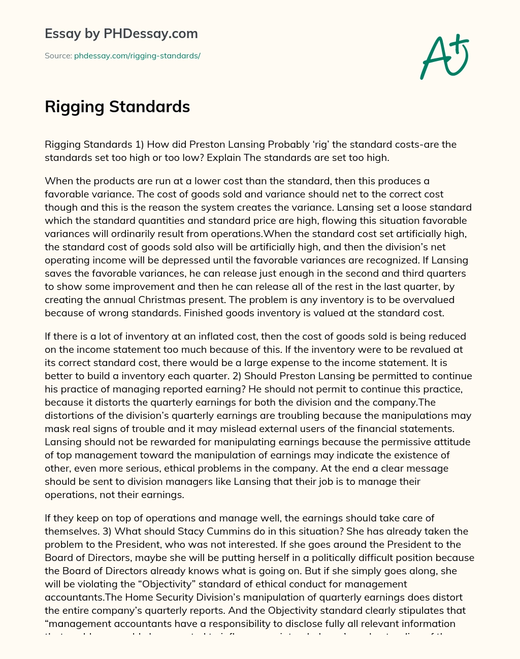 Rigging Standards essay