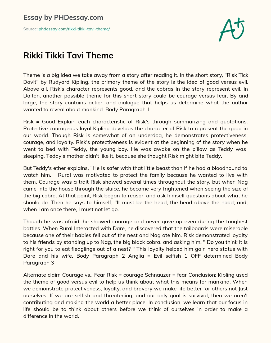 Rikki Tikki Tavi Theme essay