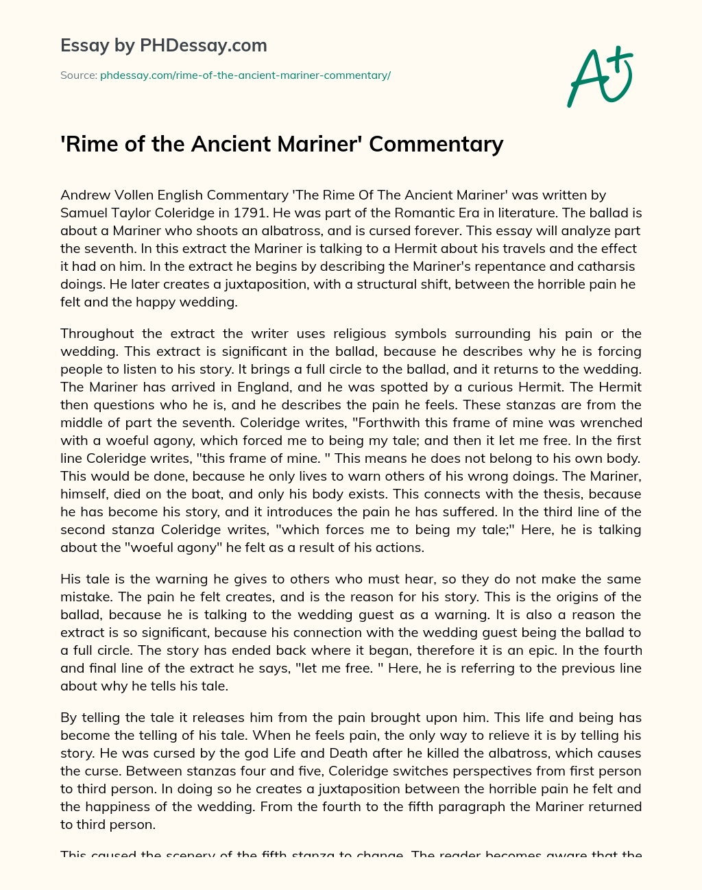 Rime of the Ancient Mariner Commentary essay