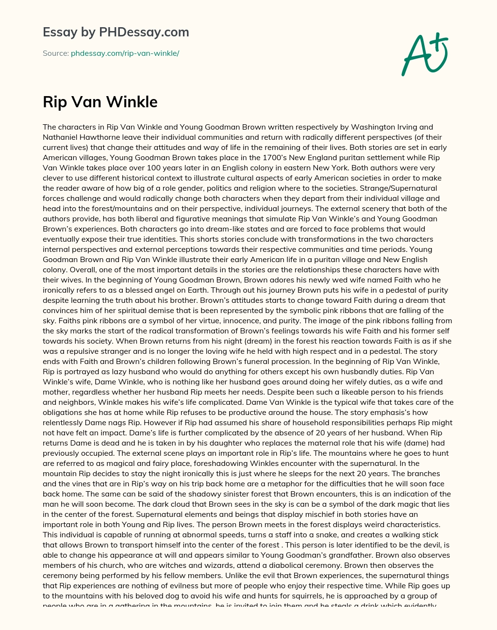 Rip Van Winkle essay