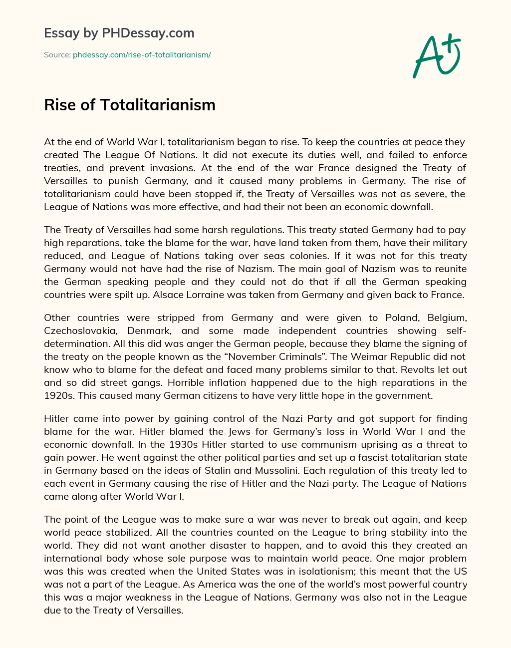 Rise of Totalitarianism essay