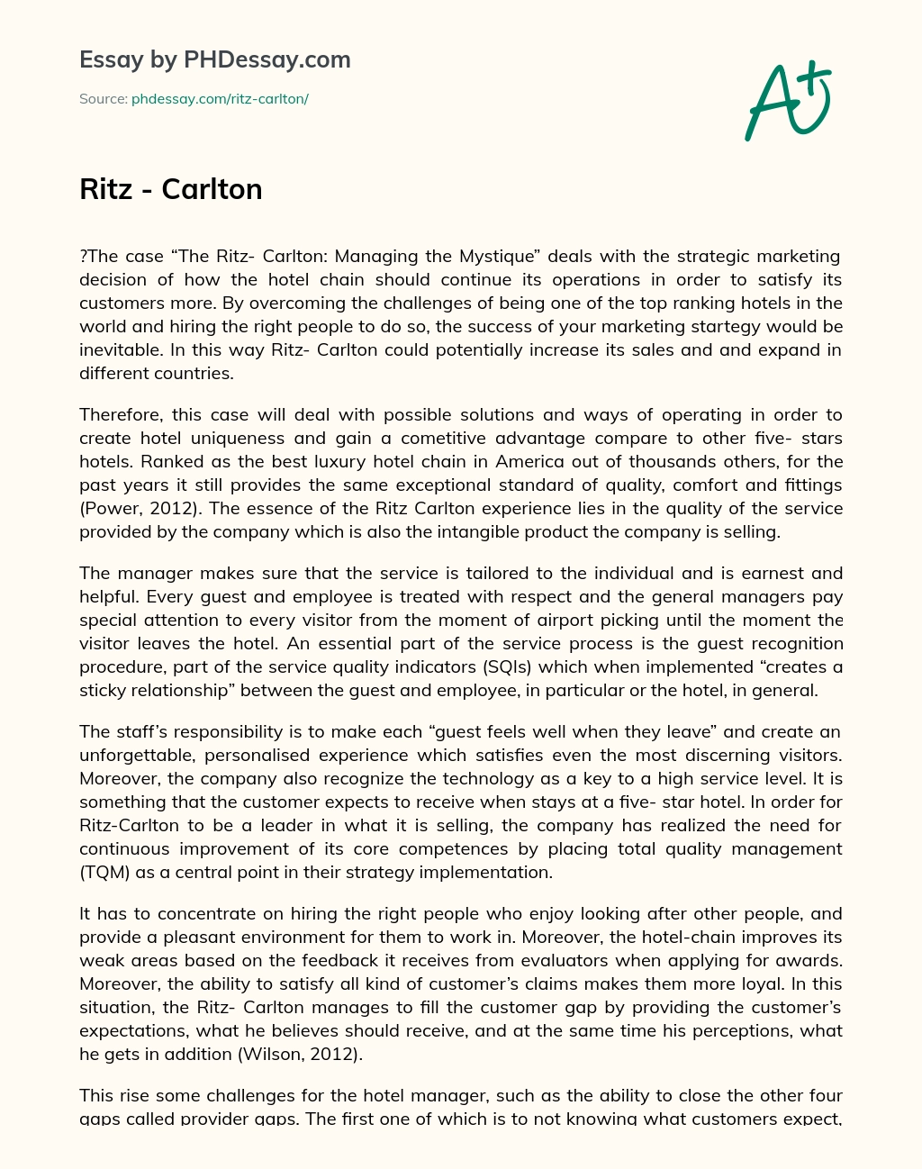Ritz – Carlton essay