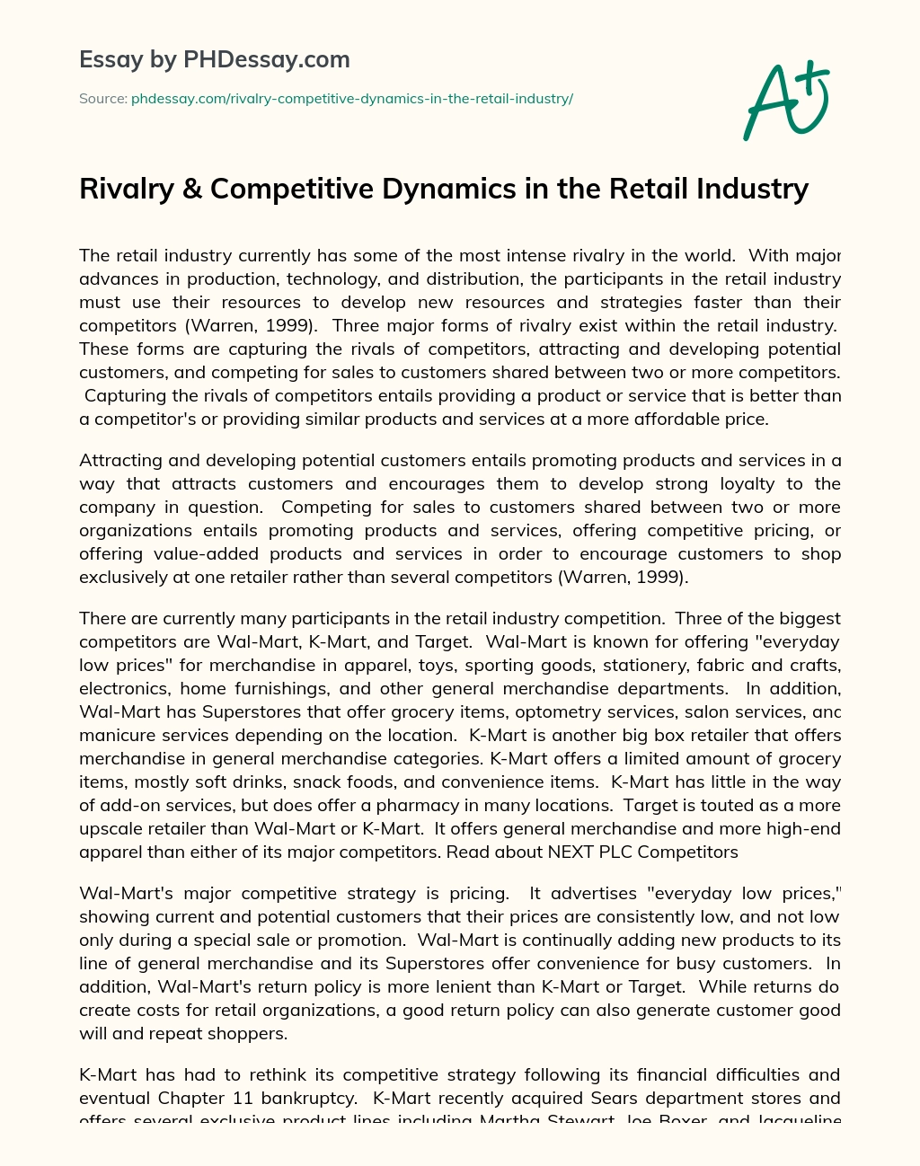 Rivalry & Competitive Dynamics in the Retail Industry essay