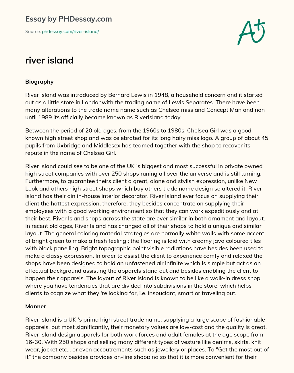 River Island: From Lewis Separates to a Global Fashion Brand essay