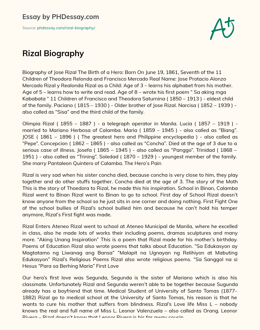 Rizal Biography essay