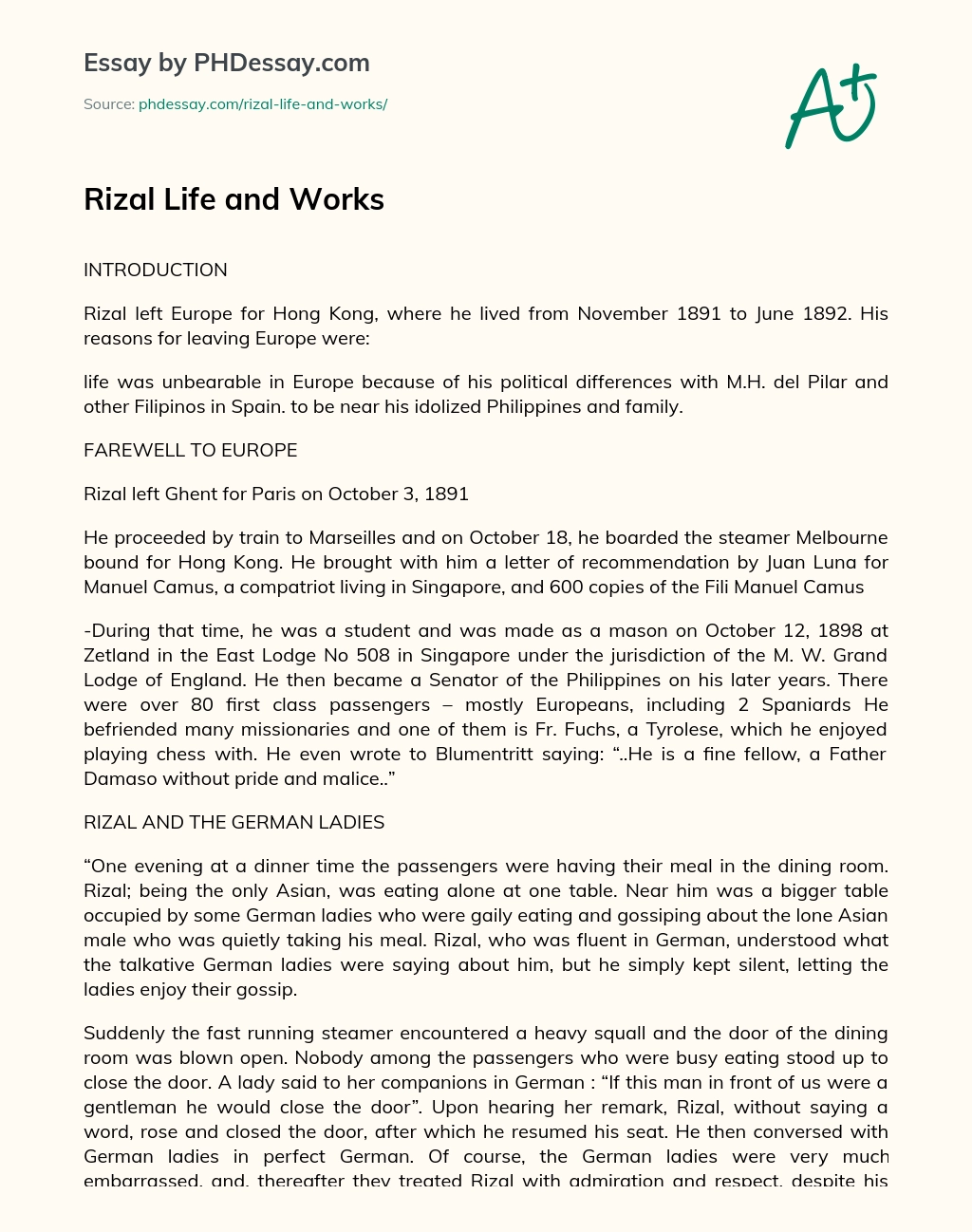 reflection about life of rizal