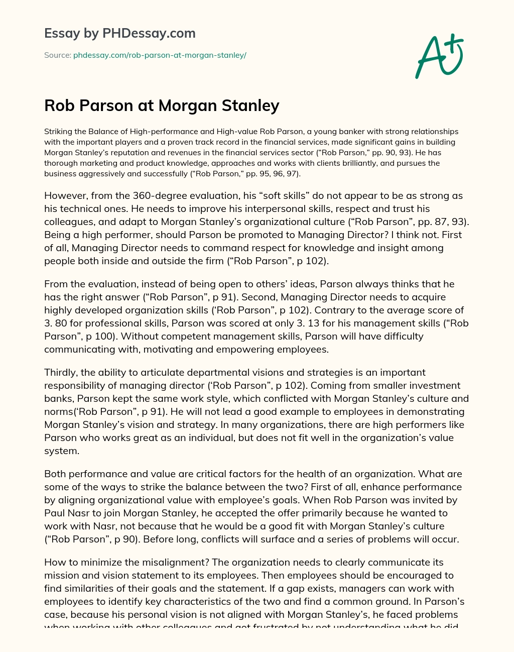Rob Parson at Morgan Stanley essay