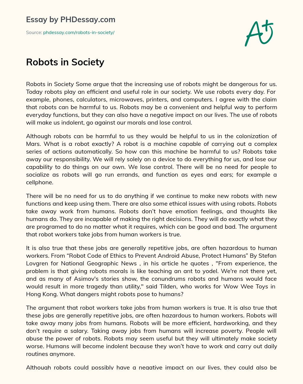 Robots in Society essay