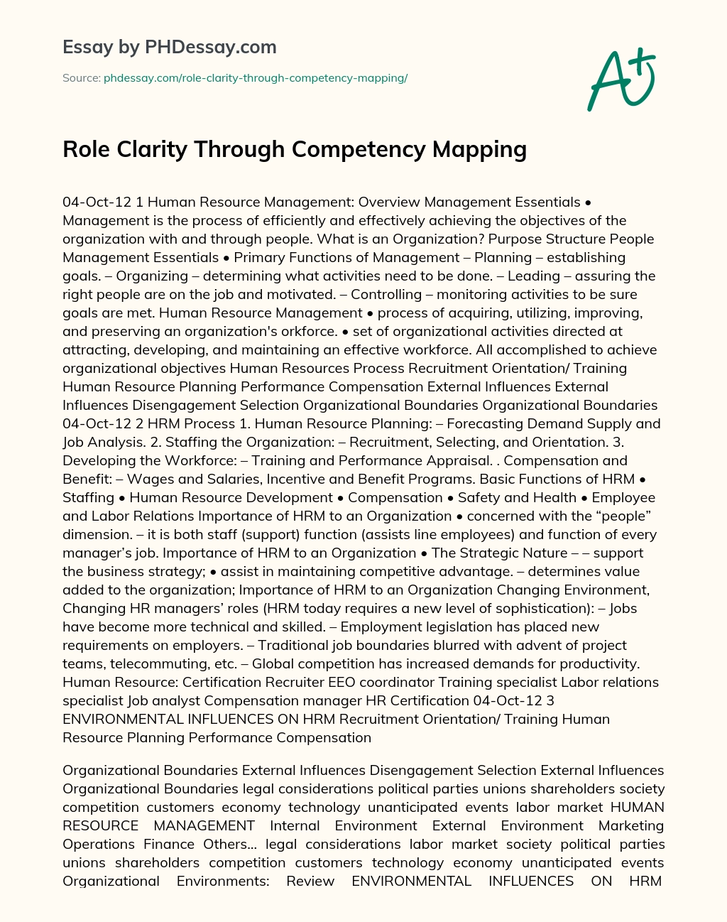 Role Clarity Through Competency Mapping essay