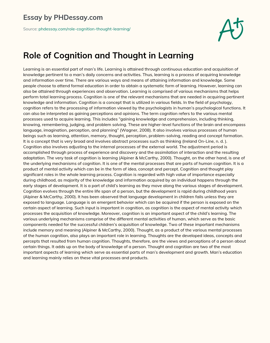 Role of Cognition and Thought in Learning essay